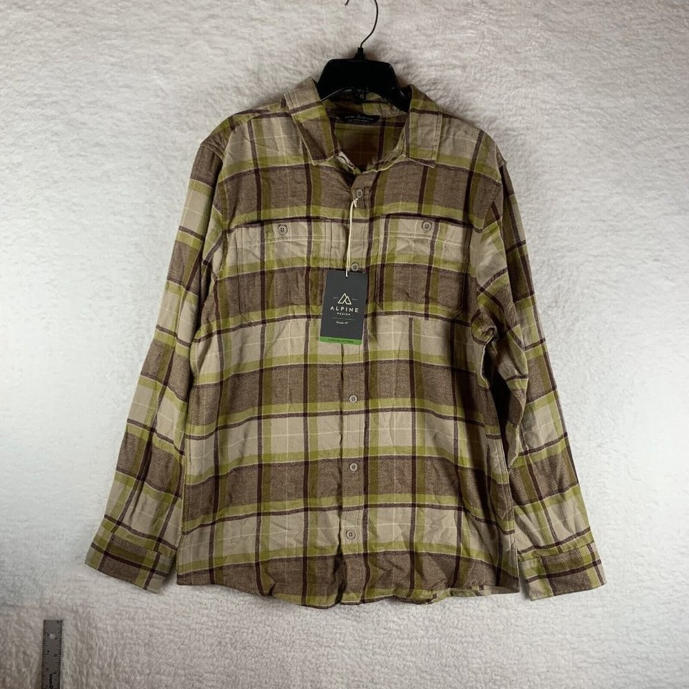 Alpine Design Flannel Shirt Men's Medium Brown Plaid Cotton Long Sleeve‎ 7018